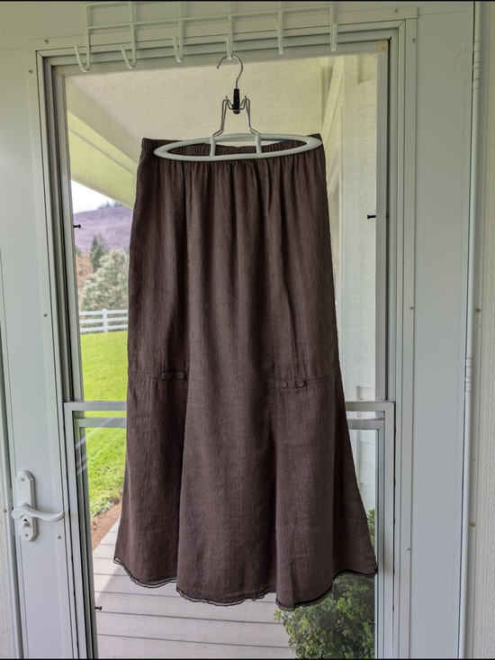 Kleen Dresses & Skirts - Kleen Silk Linen Paneled Maxi Skirt Brown Elastic Waist Button Detail S Like New